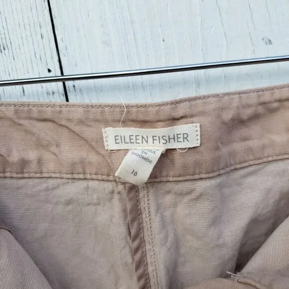 Eileen Fisher Women Beige Cotton Blend Trouser Capris Sz 16